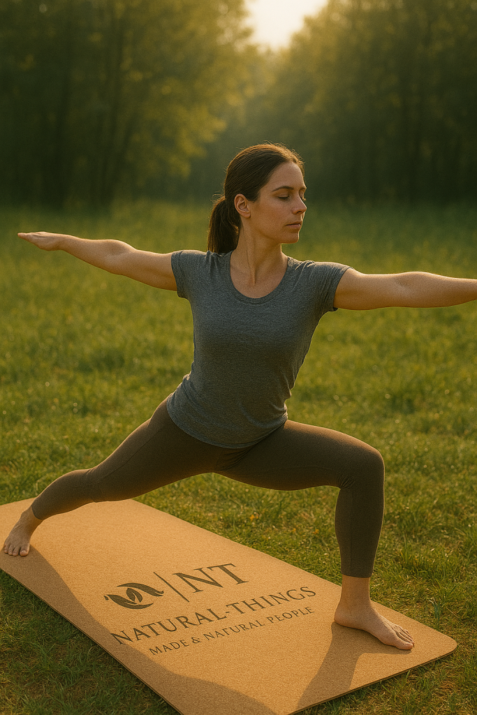 Frau auf Jogamatte im Wald